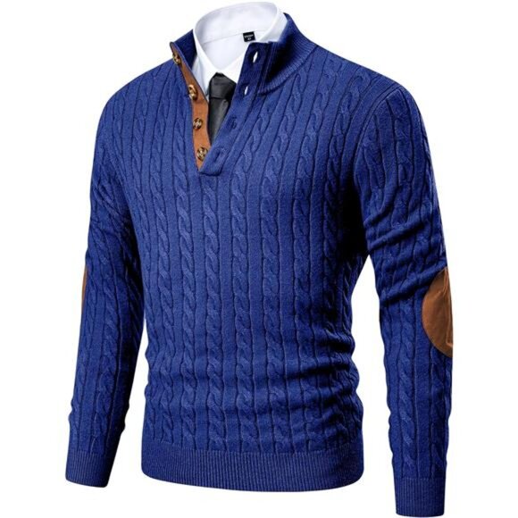 NEW Men's Cable Knit Pullover Sweater Casual Long Sleeve Stand Collar - Picture 6 of 6